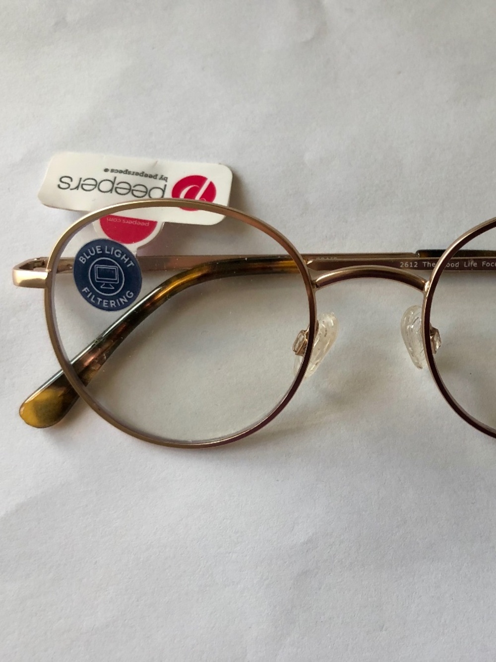 NEW Peepers Gold Round Wire Rimmed Blue Light Filtering Glasses +0.00